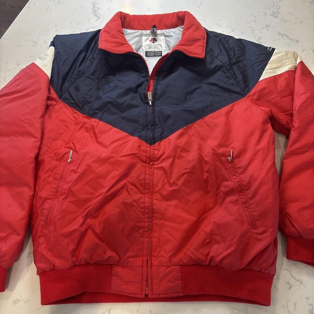 VTG 1980s Descente Ski Snowboard Jacket Thermal Down‎ Red Navy Pristine! SZ LG